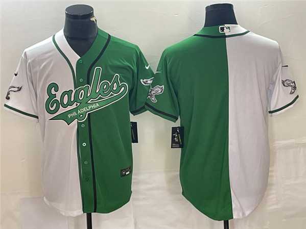 Mens Philadelphia Eagles Blank Green White Split Cool Base Baseball Limited Jersey->philadelphia eagles->NFL Jersey